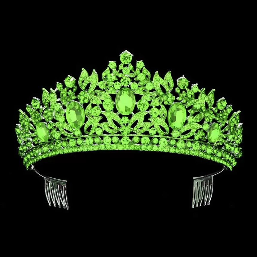 Oval Stone Accented Leaf Cluster Princess Tiara