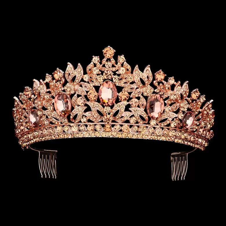 Oval Stone Accented Leaf Cluster Princess Tiara