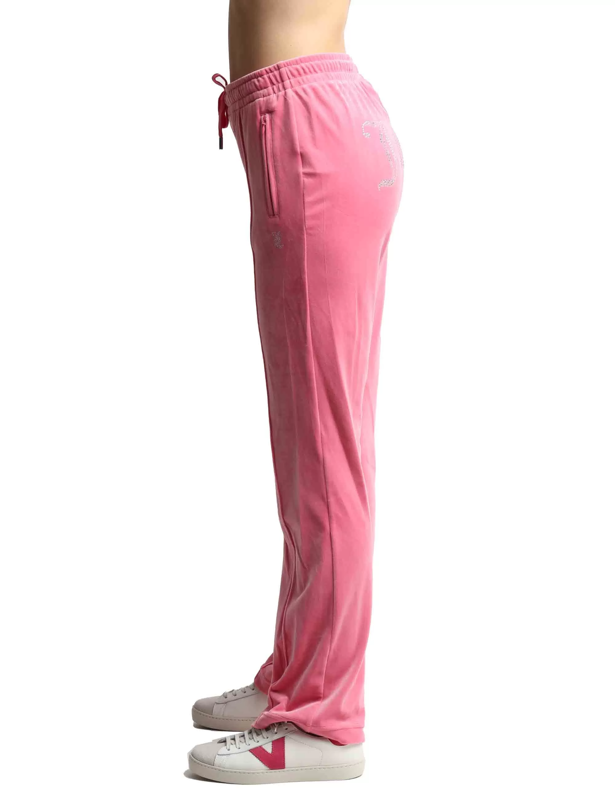 Pantaloni tuta donna Tina in tessuto rosa con strass