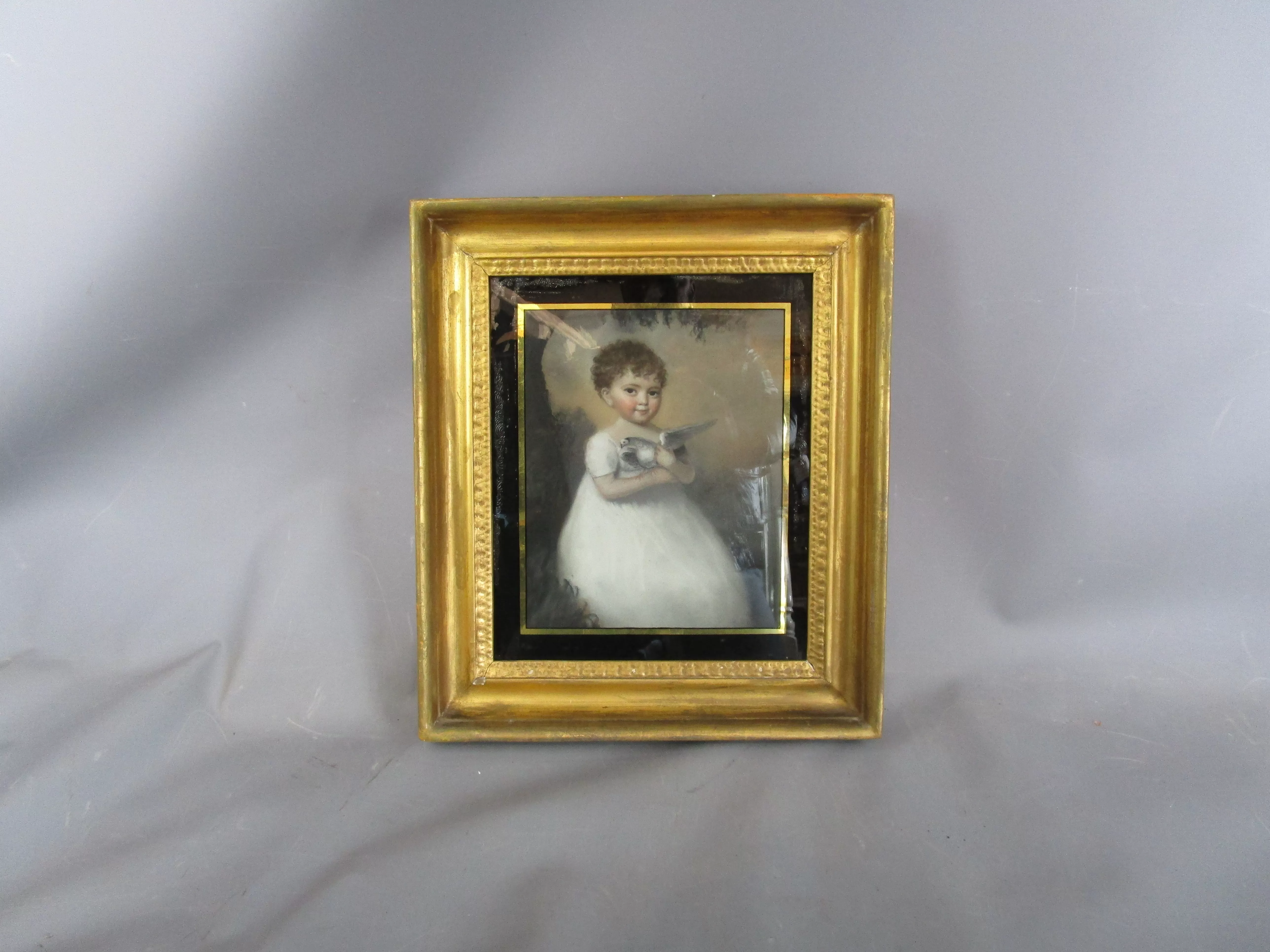 Pastel Of A Child Holding A Bird Antique Georgian c1810