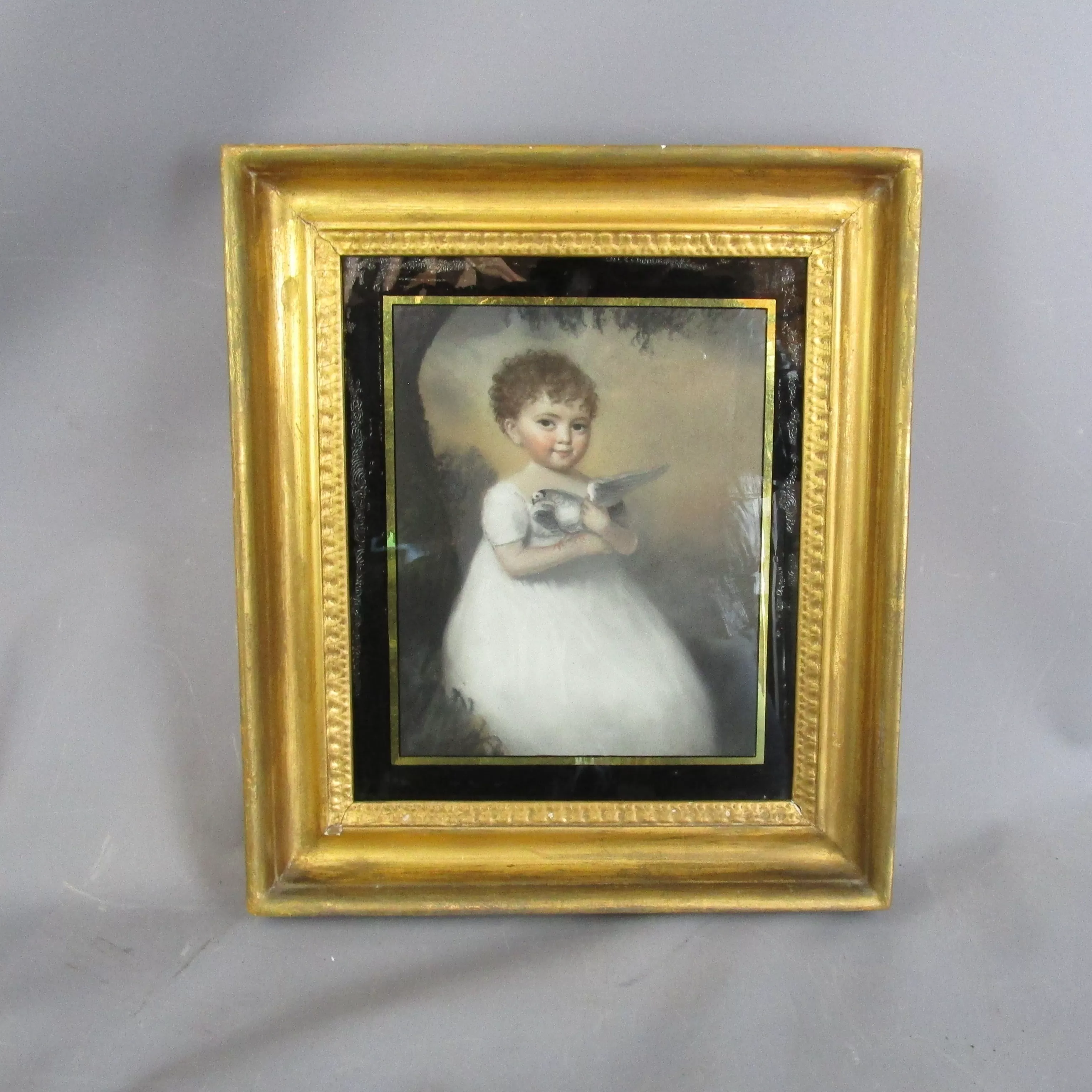 Pastel Of A Child Holding A Bird Antique Georgian c1810