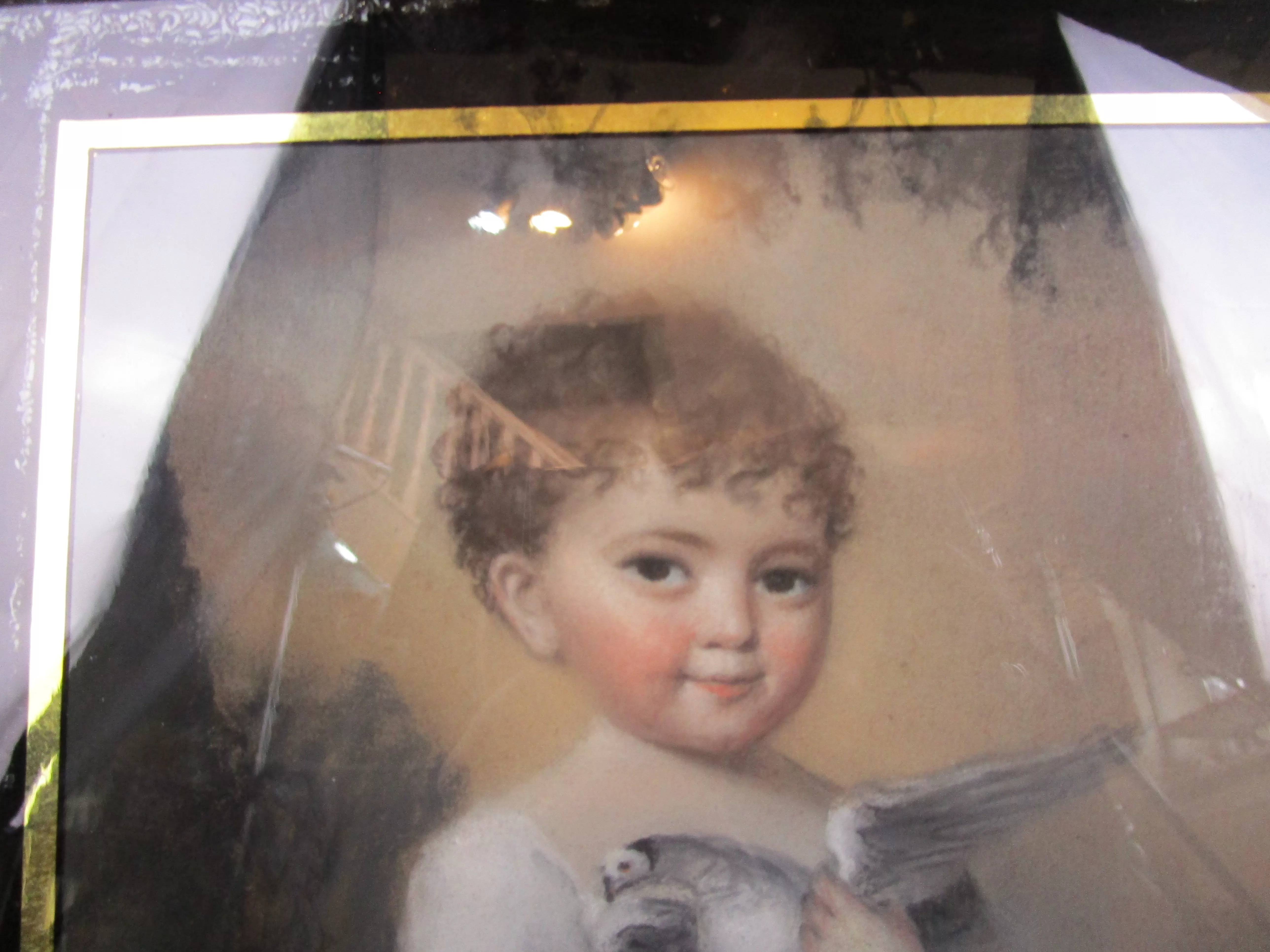 Pastel Of A Child Holding A Bird Antique Georgian c1810