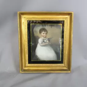 Pastel Of A Child Holding A Bird Antique Georgian c1810