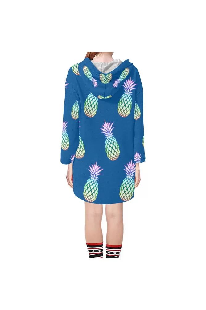 Pineapple Fiesta Blue Step Hem Tunic Hoodie for Women (Model H25)