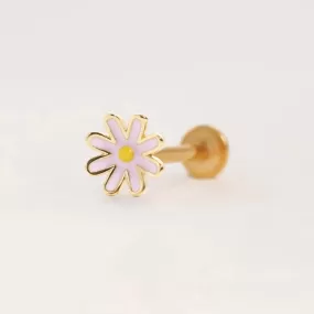 Pink Daisy Flower Flat Back Piercing Stud (16G)