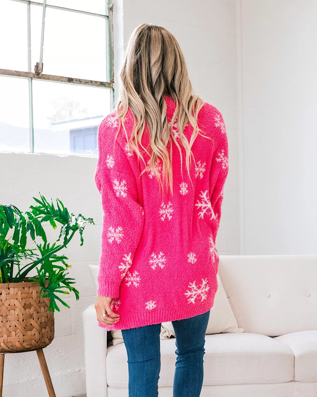 Pink Snowflake Super Soft Blanket Cardigan FINAL SALE