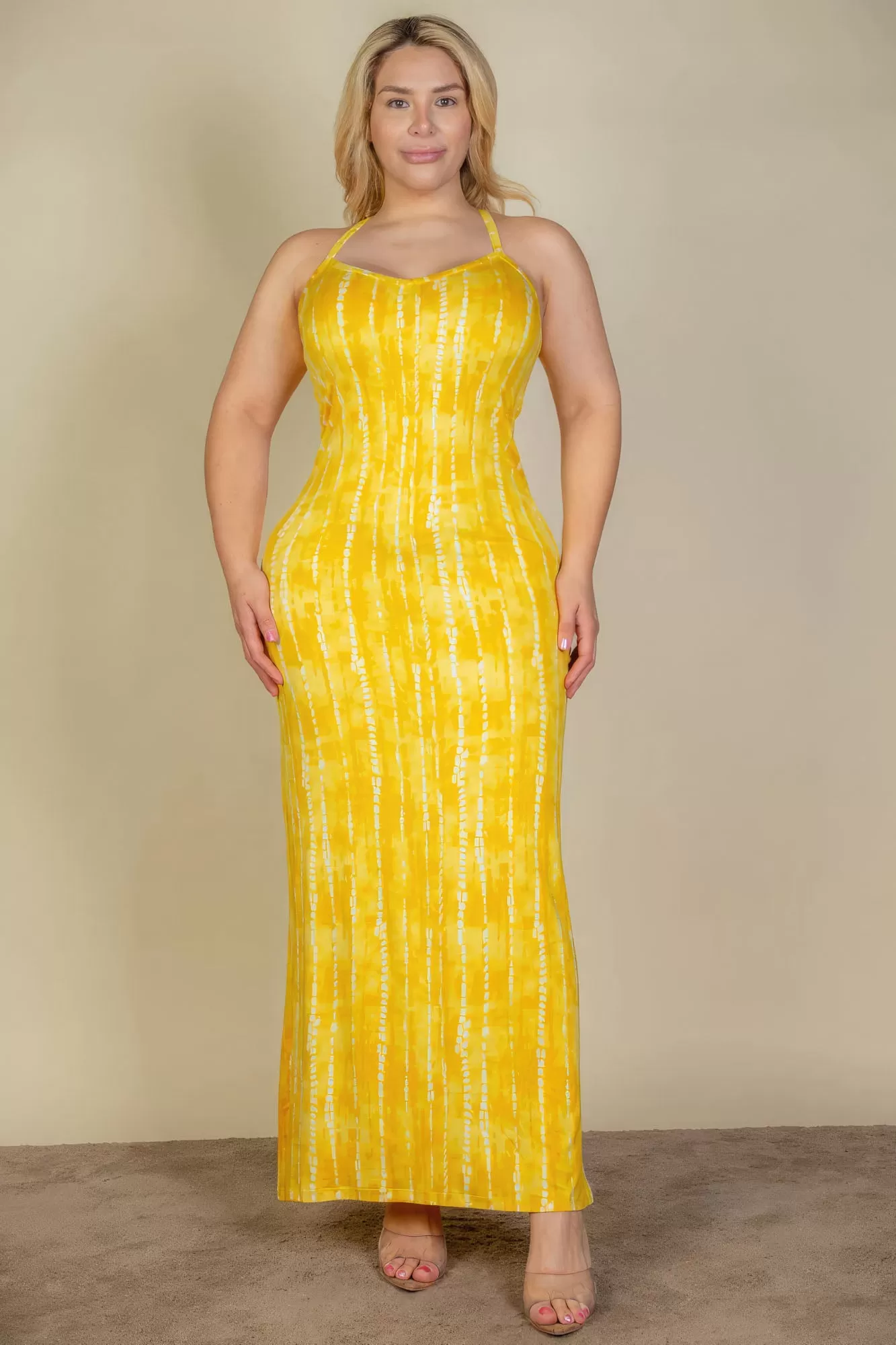 Plus Size Sleeveless Tie Dye Bodycon Long Dress