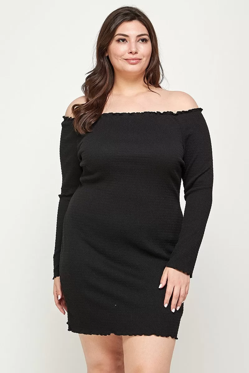 Plus Size, Solid Smocked Off Shoulder Dress