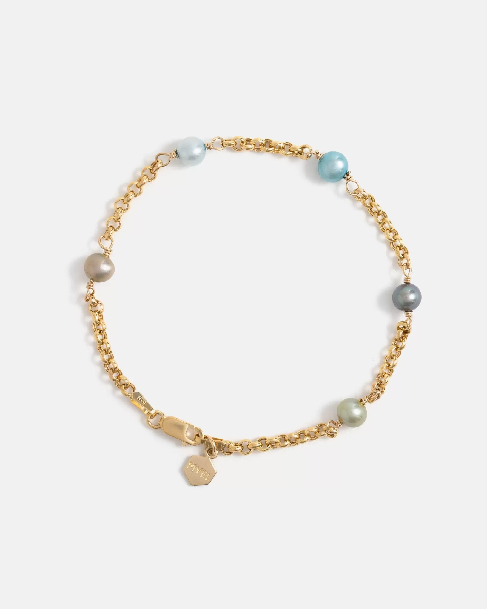 Pom-pom Bracelet in Yellow Gold with Pastel Pearls