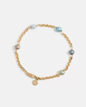 Pom-pom Bracelet in Yellow Gold with Pastel Pearls