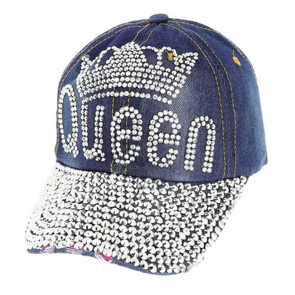 Queen Blinged Stud Denim Cap