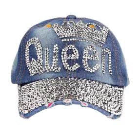 Queen Blinged Stud Denim Cap