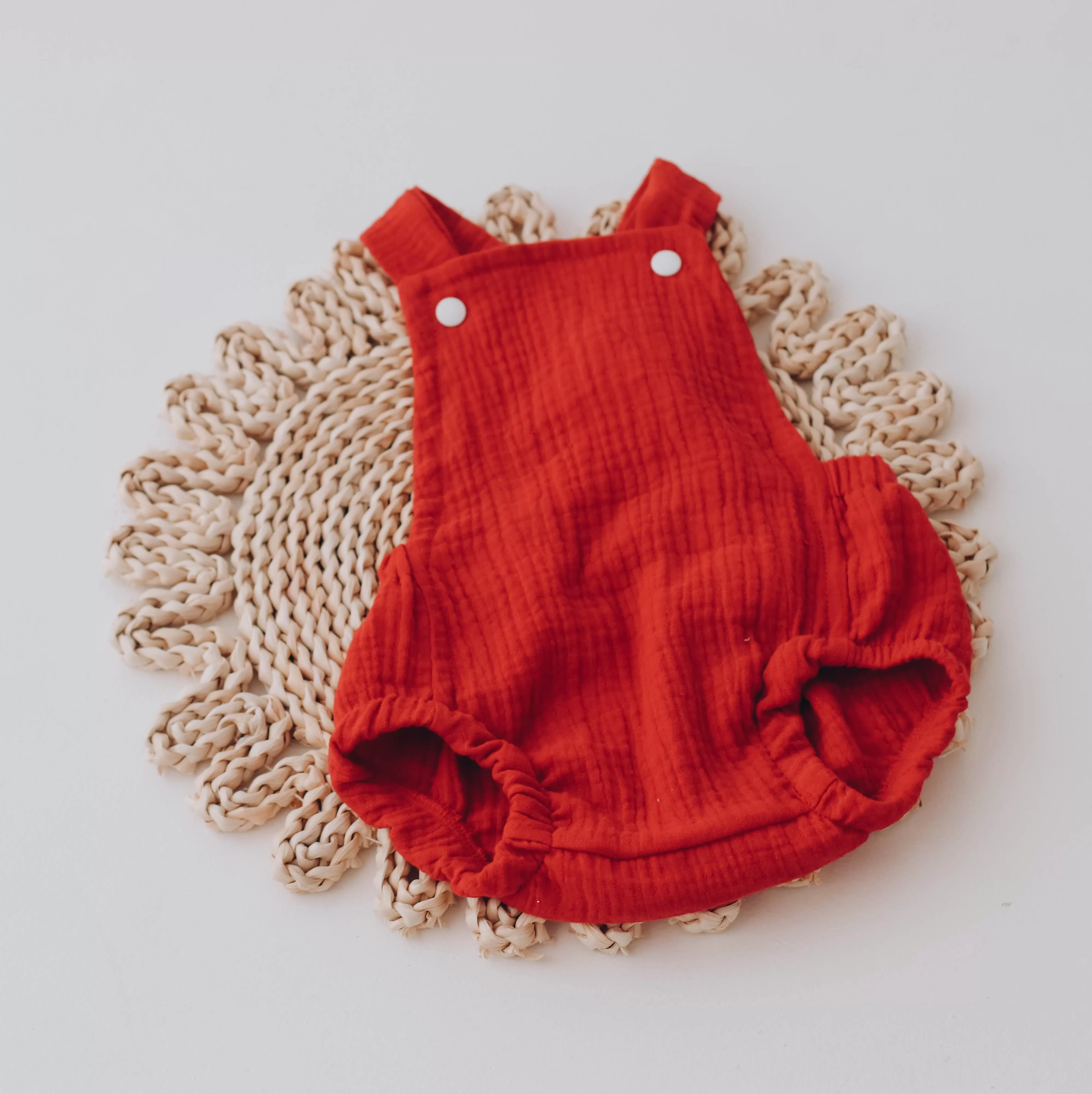 red muslin romper last one! - 3-6 mths