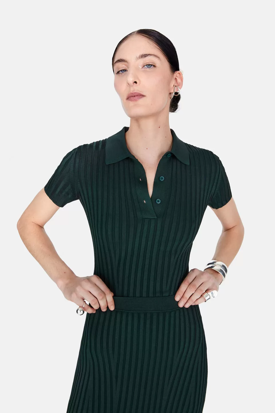 Rhea Lounge Short Sleeve Henley Top - Evergreen