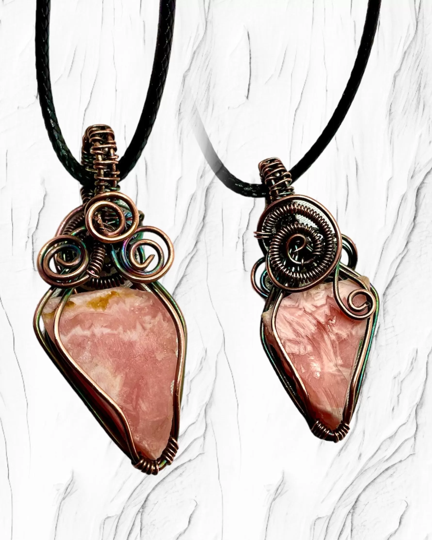 Rhodochrosite Natural Raw Triangles Wire Wrapped Pendants