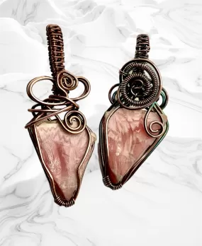 Rhodochrosite Natural Raw Triangles Wire Wrapped Pendants