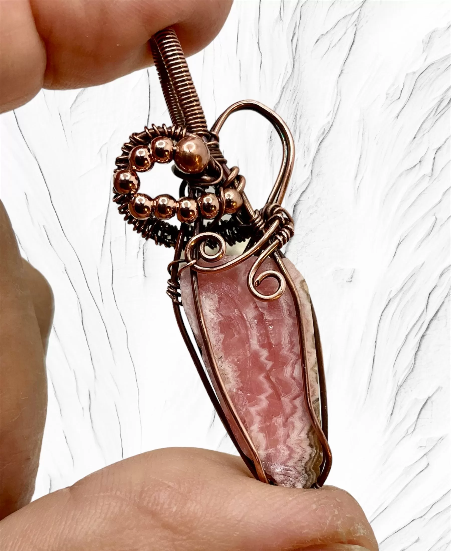 Rhodochrosite Raw Natural Wire Wrapped Pendant