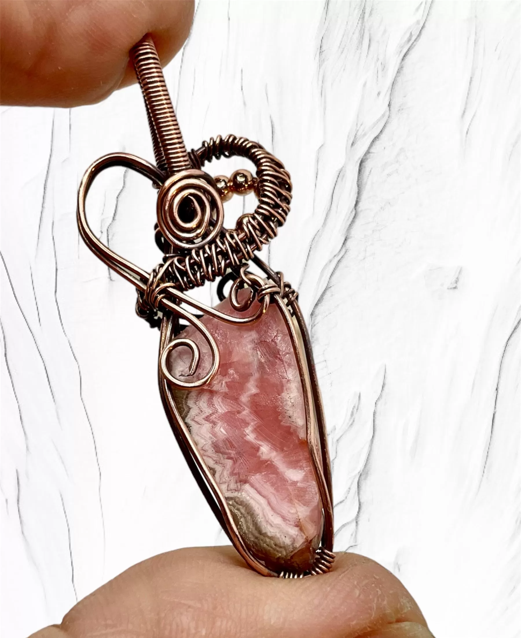 Rhodochrosite Raw Natural Wire Wrapped Pendant