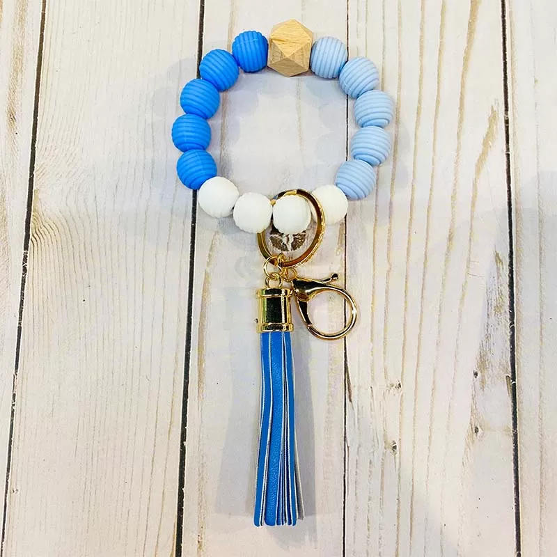 Ribbed 2 Tone Beaded Keychain with Tassel