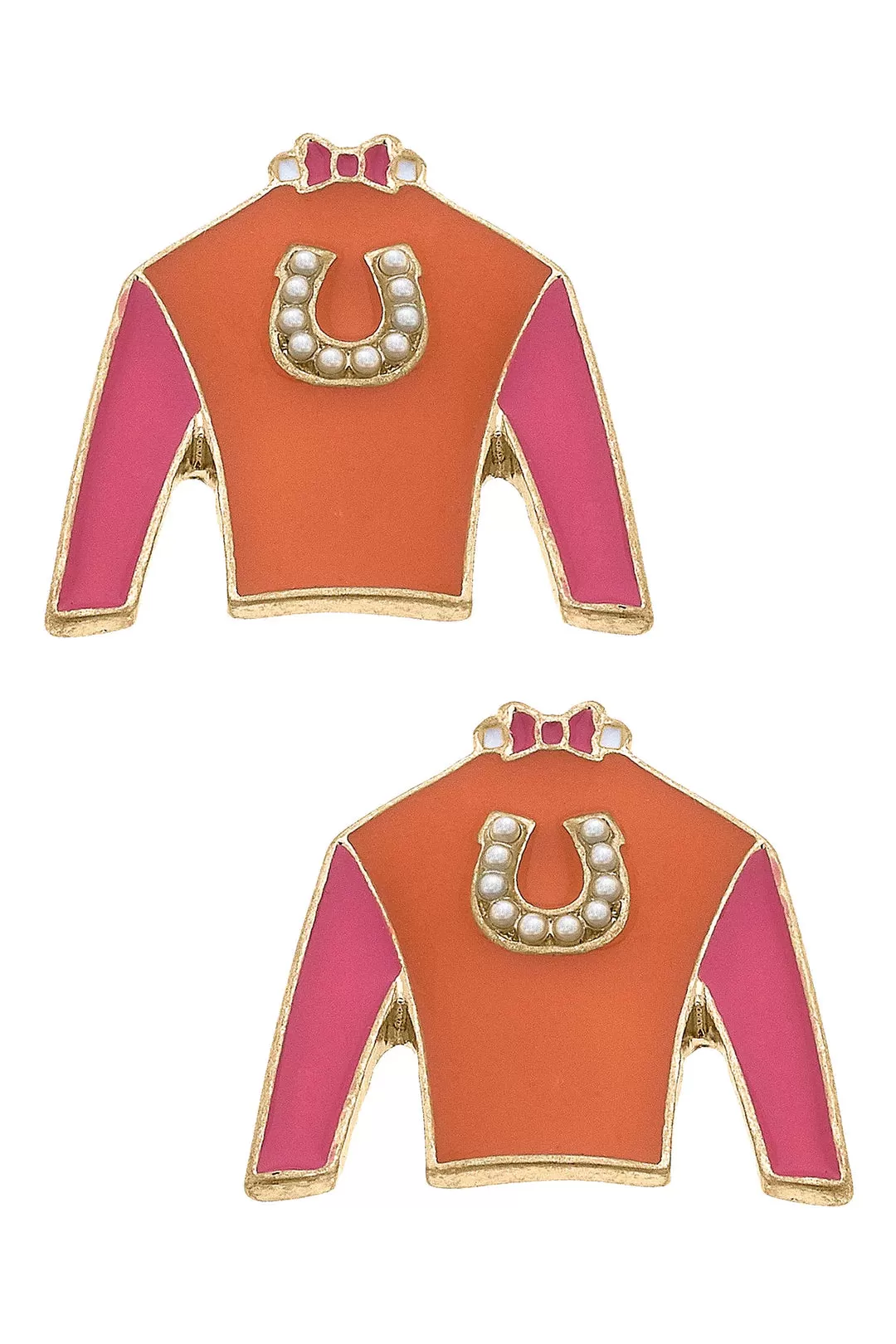 Riva Ridge Jockey Stud Earrings in Orange and Pink