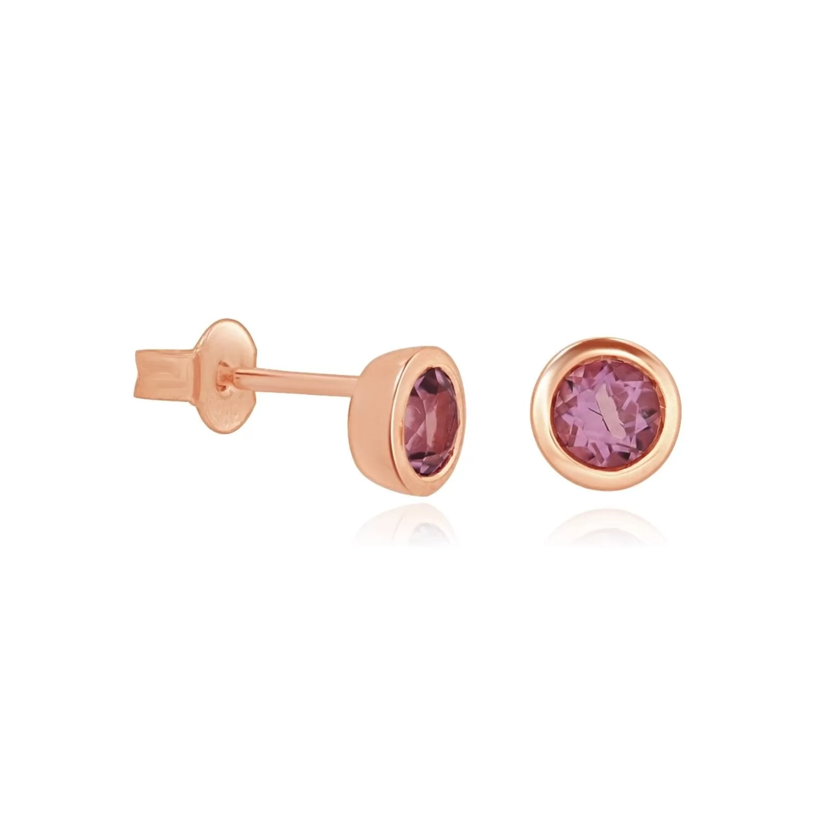 Round Amethyst Stud Earrings  Bezel