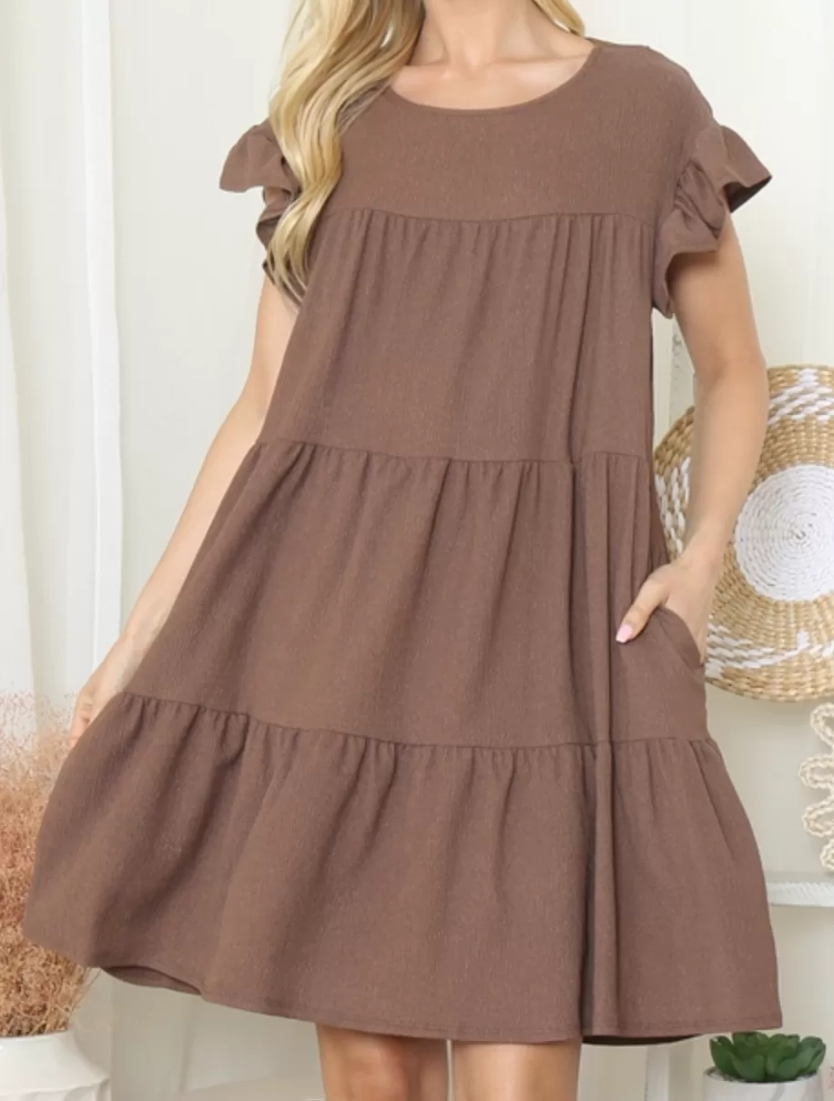 Ruffled Cap Sleeve Crepe - 2 Colors