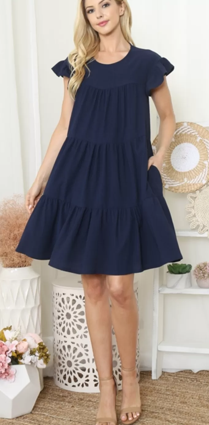 Ruffled Cap Sleeve Crepe - 2 Colors