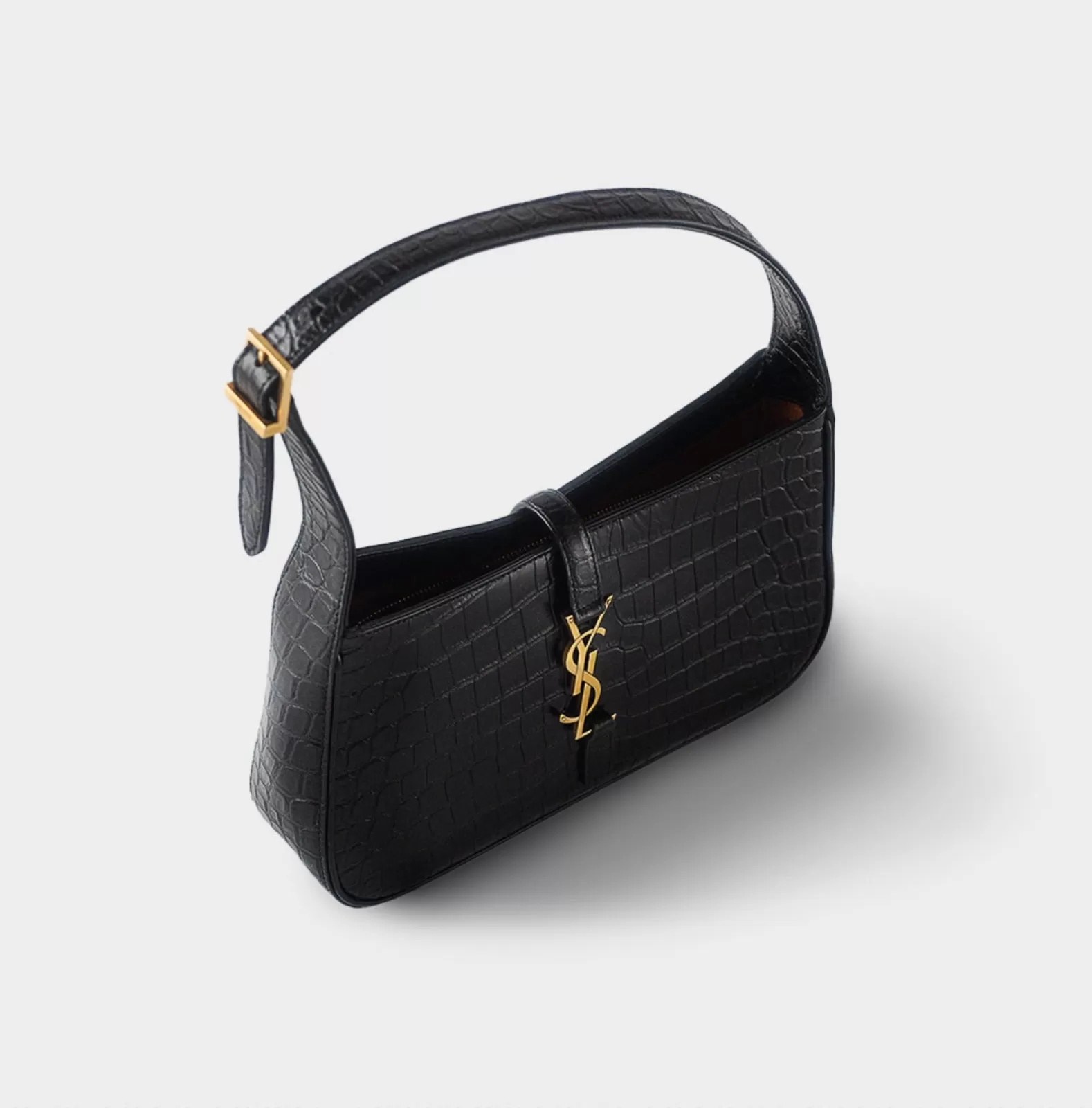 SAINT LAURENT - LE 5 à 7 HOBO SHOULDER BAG CROCODILE EFFECT BLACK LEATHER