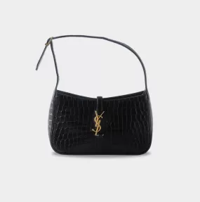 SAINT LAURENT - LE 5 à 7 HOBO SHOULDER BAG CROCODILE EFFECT BLACK LEATHER