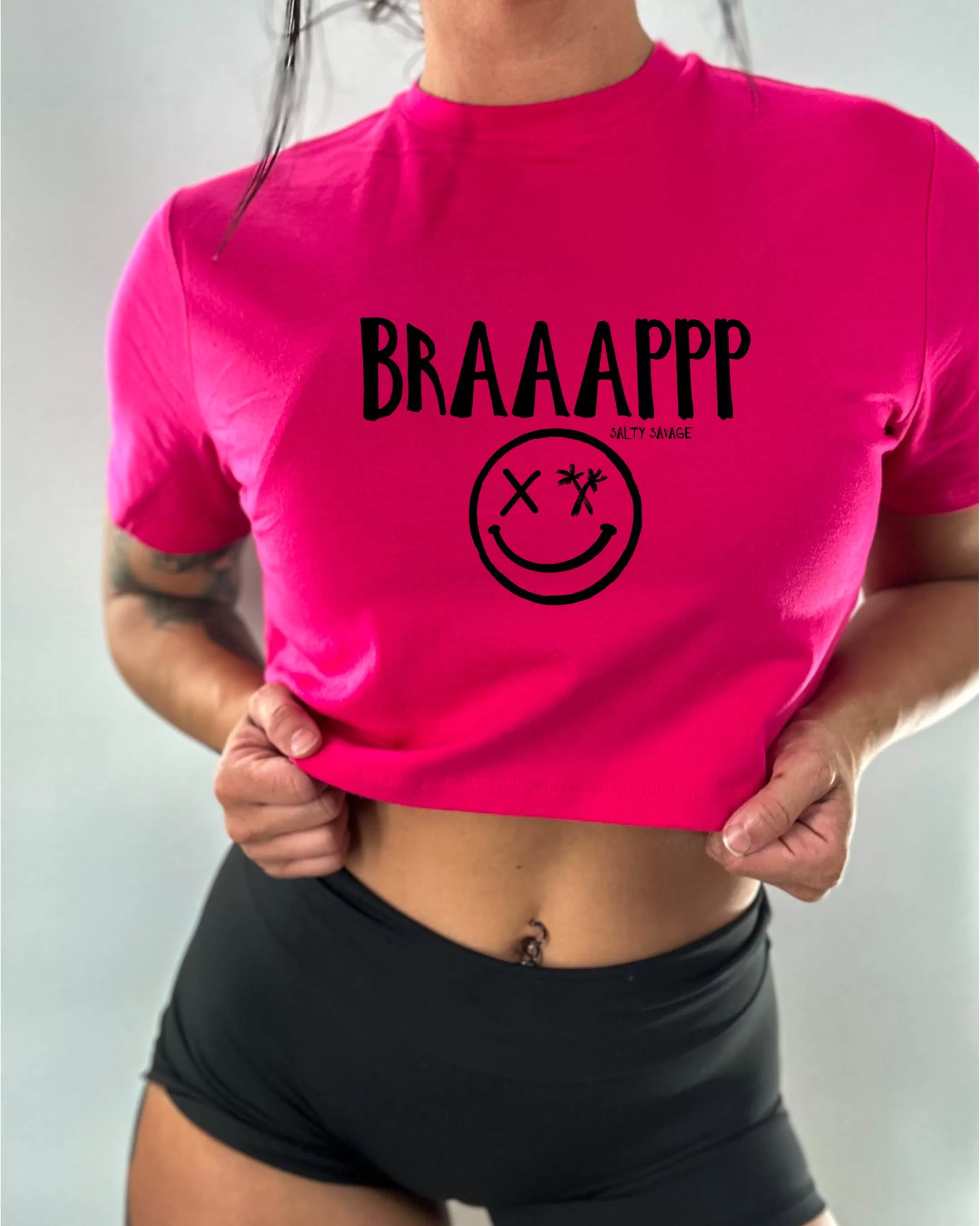 Salty Savage Ladies "BRAAAPPP" Performance Crop Tee