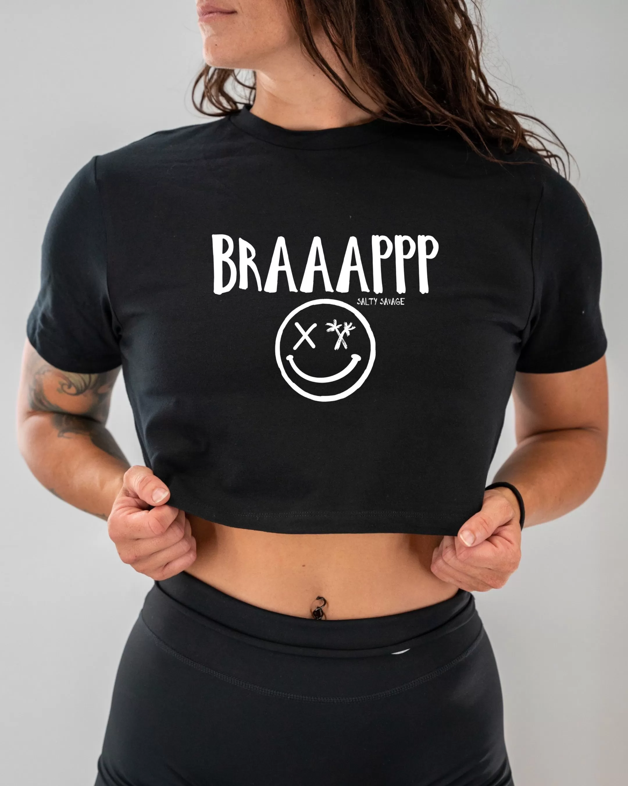 Salty Savage Ladies "BRAAAPPP" Performance Crop Tee