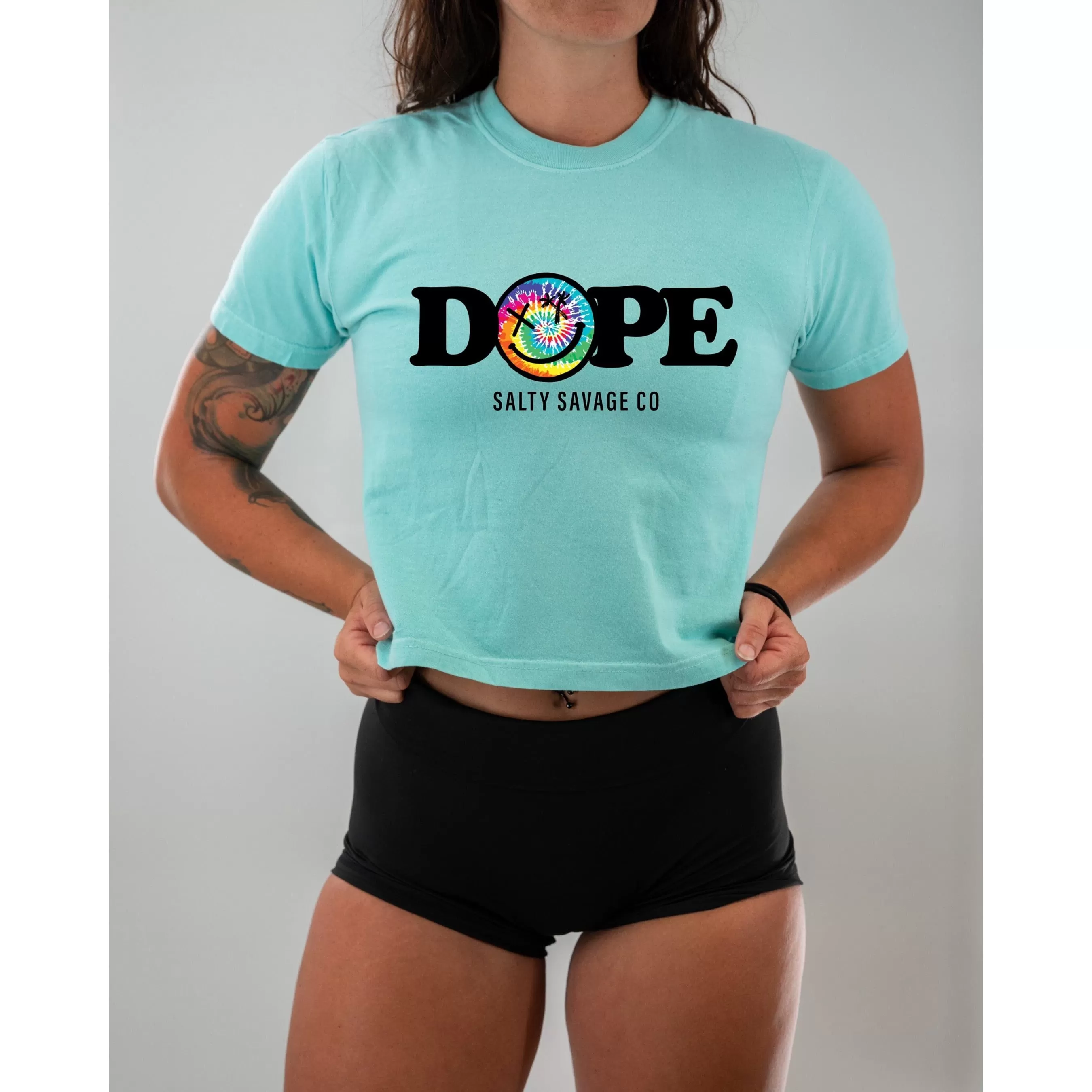 Salty Savage Ladies "DOPE" Mineral Washed Crop Tee