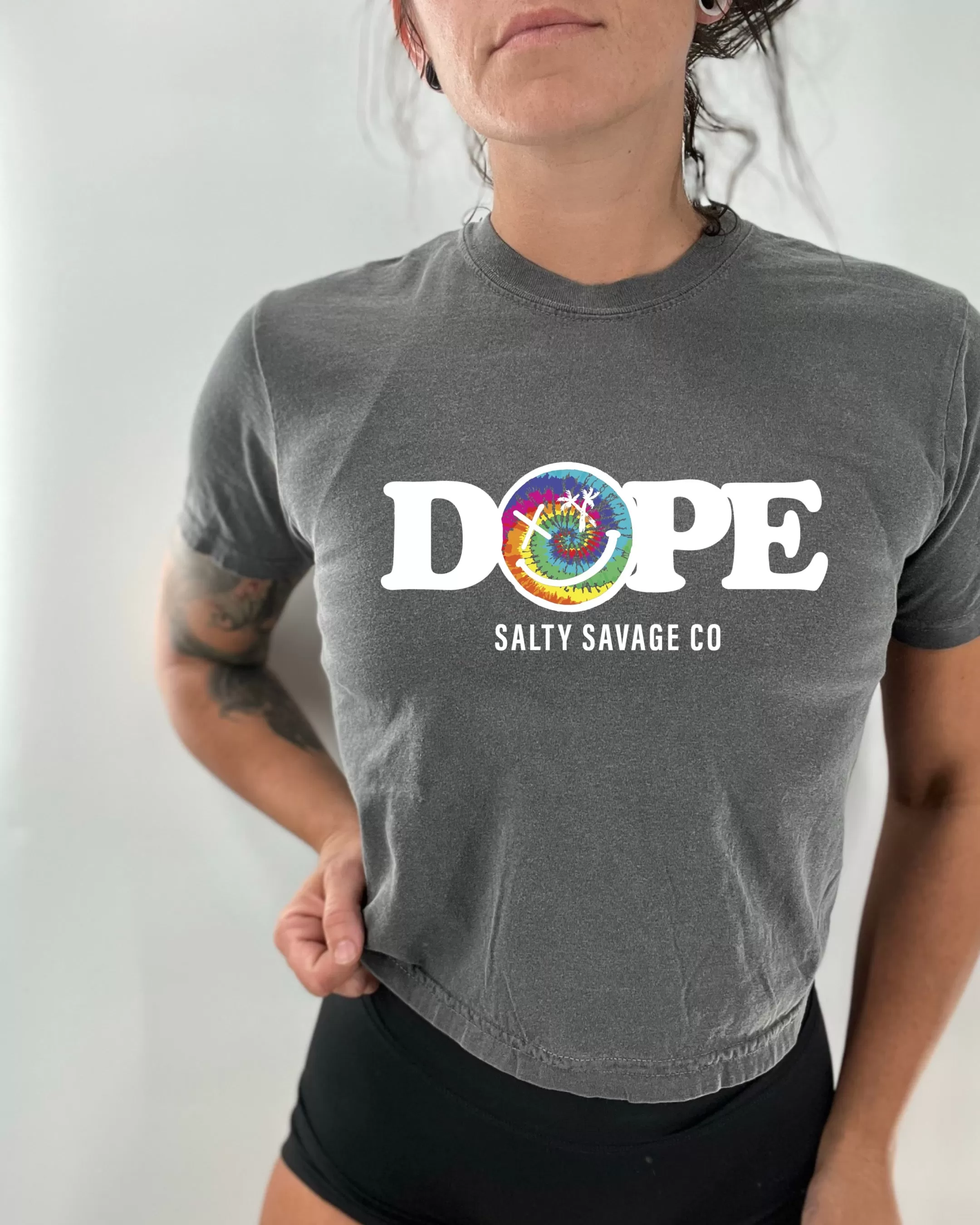 Salty Savage Ladies "DOPE" Mineral Washed Crop Tee