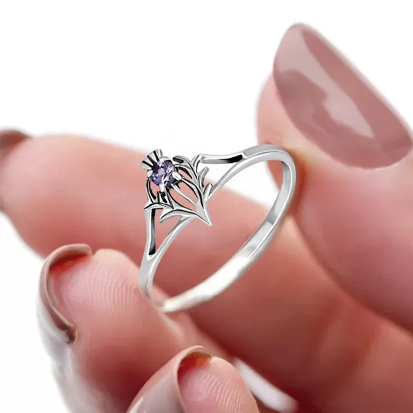 Scottish Thistle Amethyst Ring - Sterling Silver