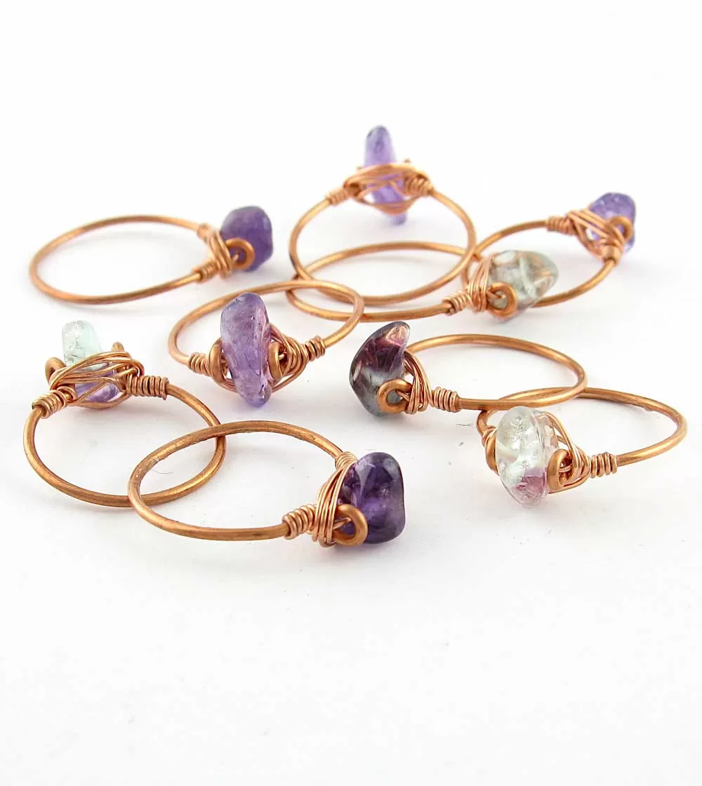 Single Gemstone Stackable Rings, Copper Wire-Wrapped, Handmade