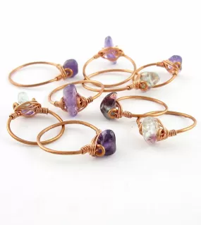 Single Gemstone Stackable Rings, Copper Wire-Wrapped, Handmade