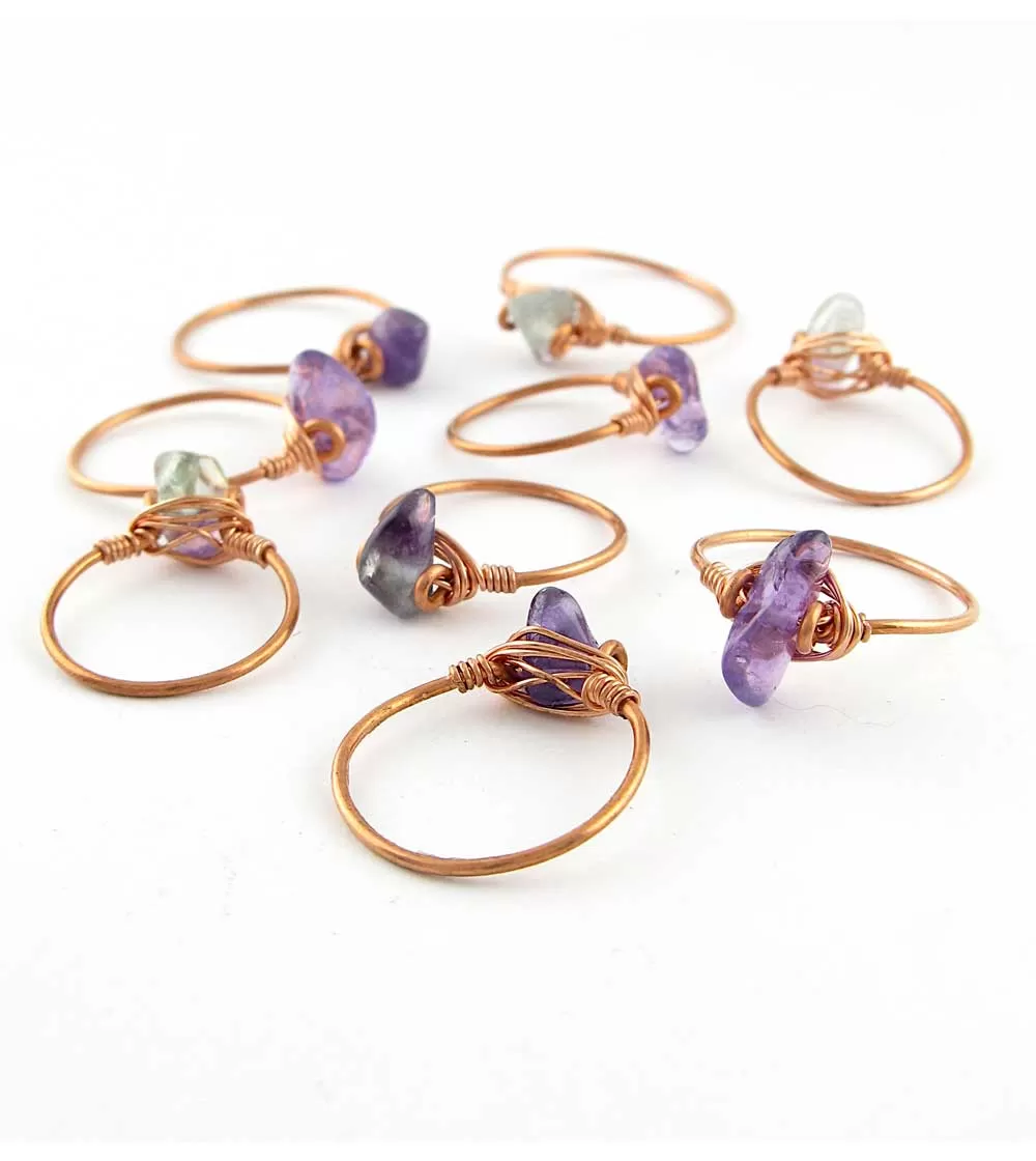 Single Gemstone Stackable Rings, Copper Wire-Wrapped, Handmade