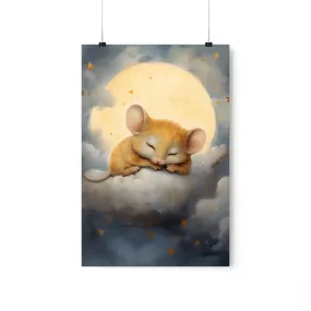 Sleeping little mouse and the moon,  Cute sleeping Mouse, Nursery Decor, Kids room decor, stars, moon, sleeping animals Nursery Art, Watercolors, Nursery Wall Art