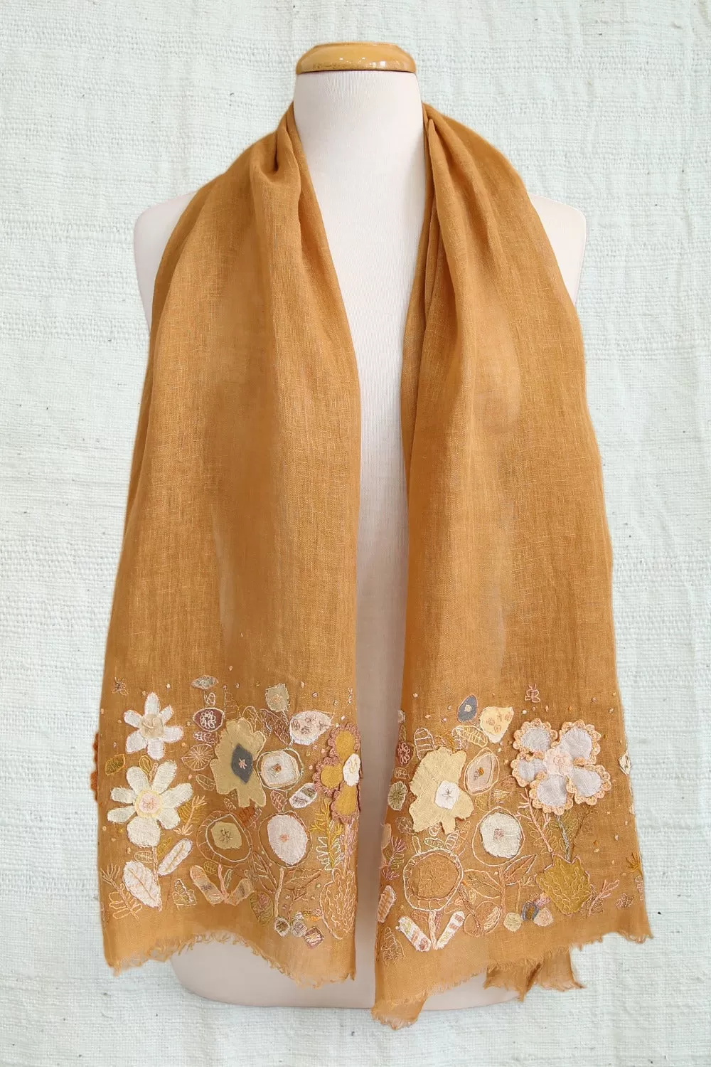 SOPHIE DIGARD NEWSPAPER FLOWERS LINEN SCARF SIENNA