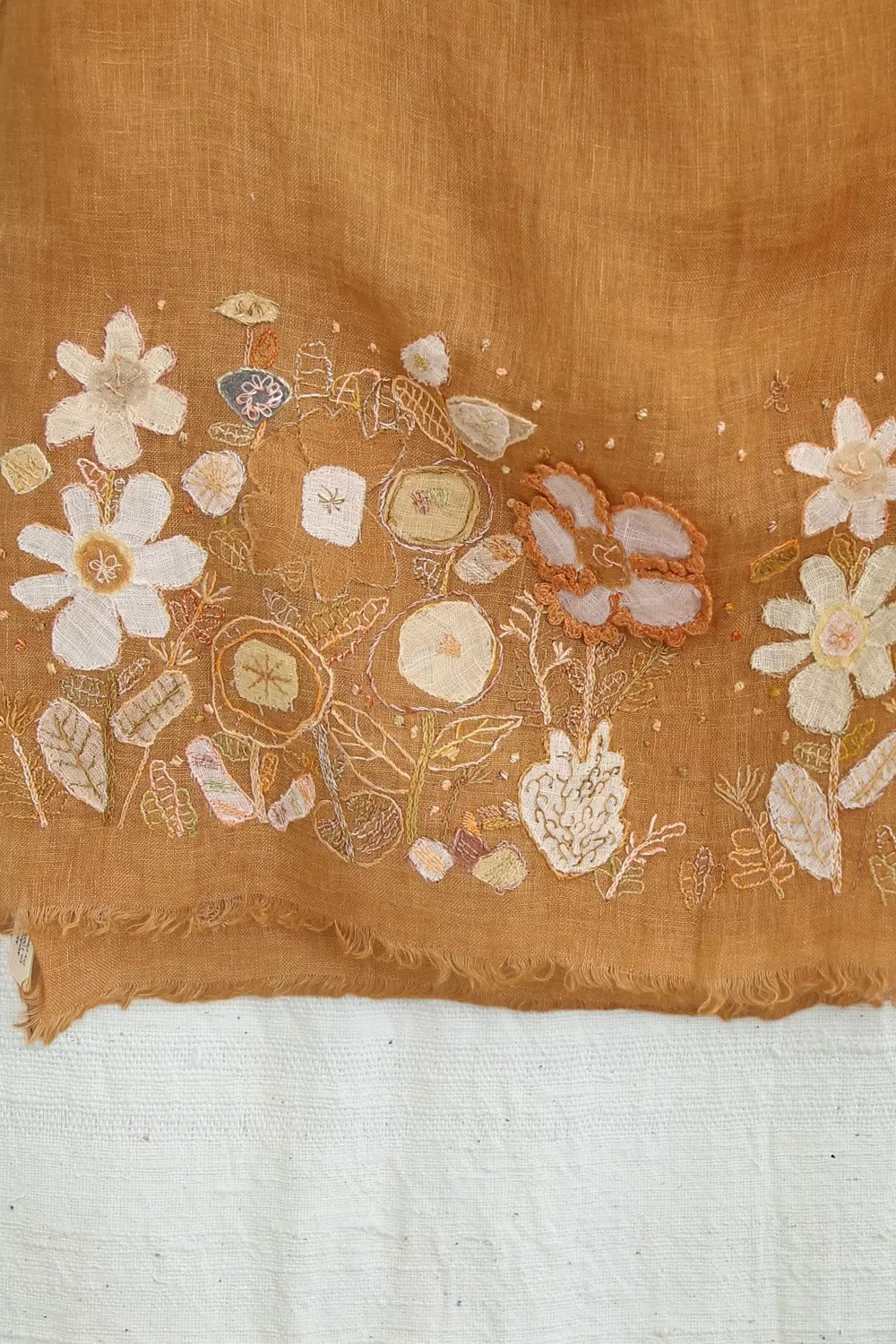 SOPHIE DIGARD NEWSPAPER FLOWERS LINEN SCARF SIENNA