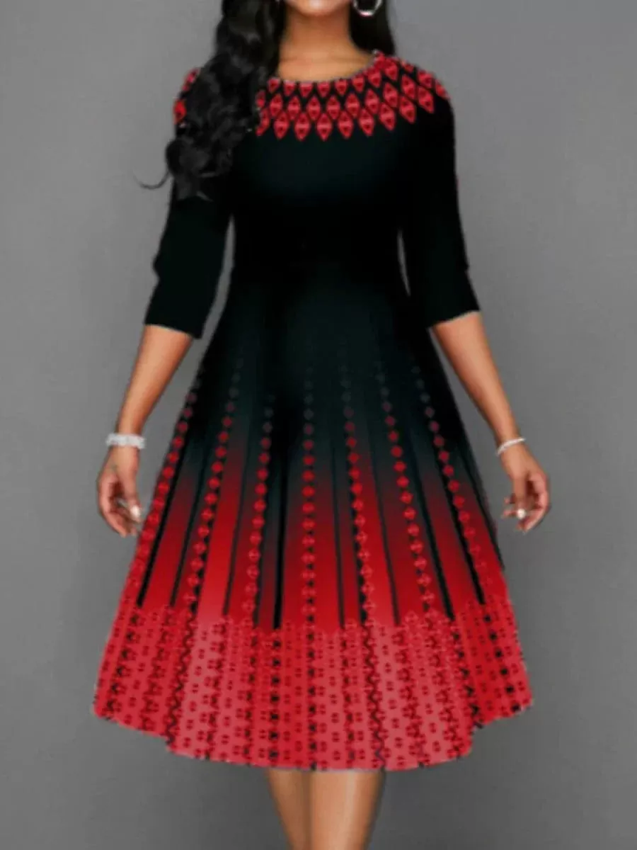 Stylish Plus Size Geometric Print Midi Dress for Winter Parties