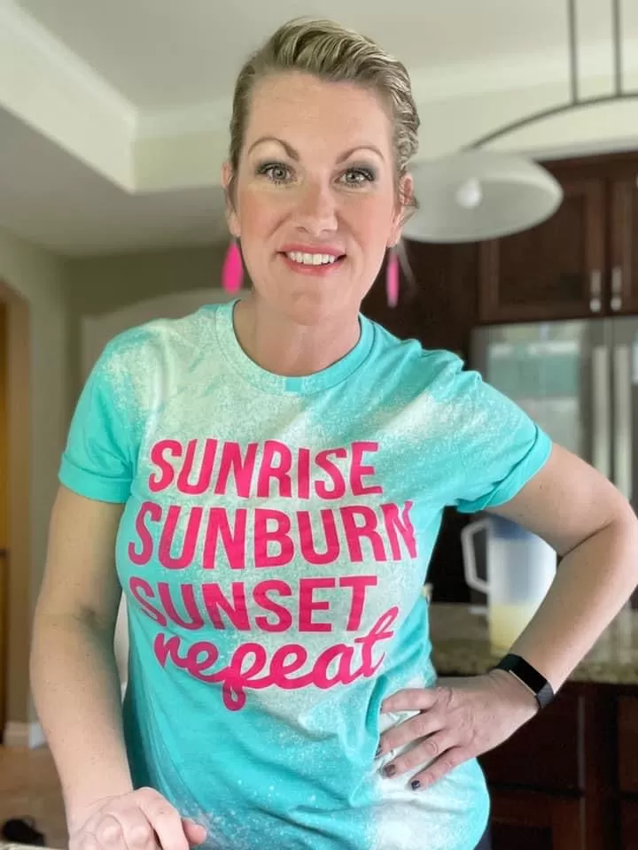 {SUNRISE SUNBURN SUNSET REPEAT} Distressed Heather Sea Green Crew Neck Tee