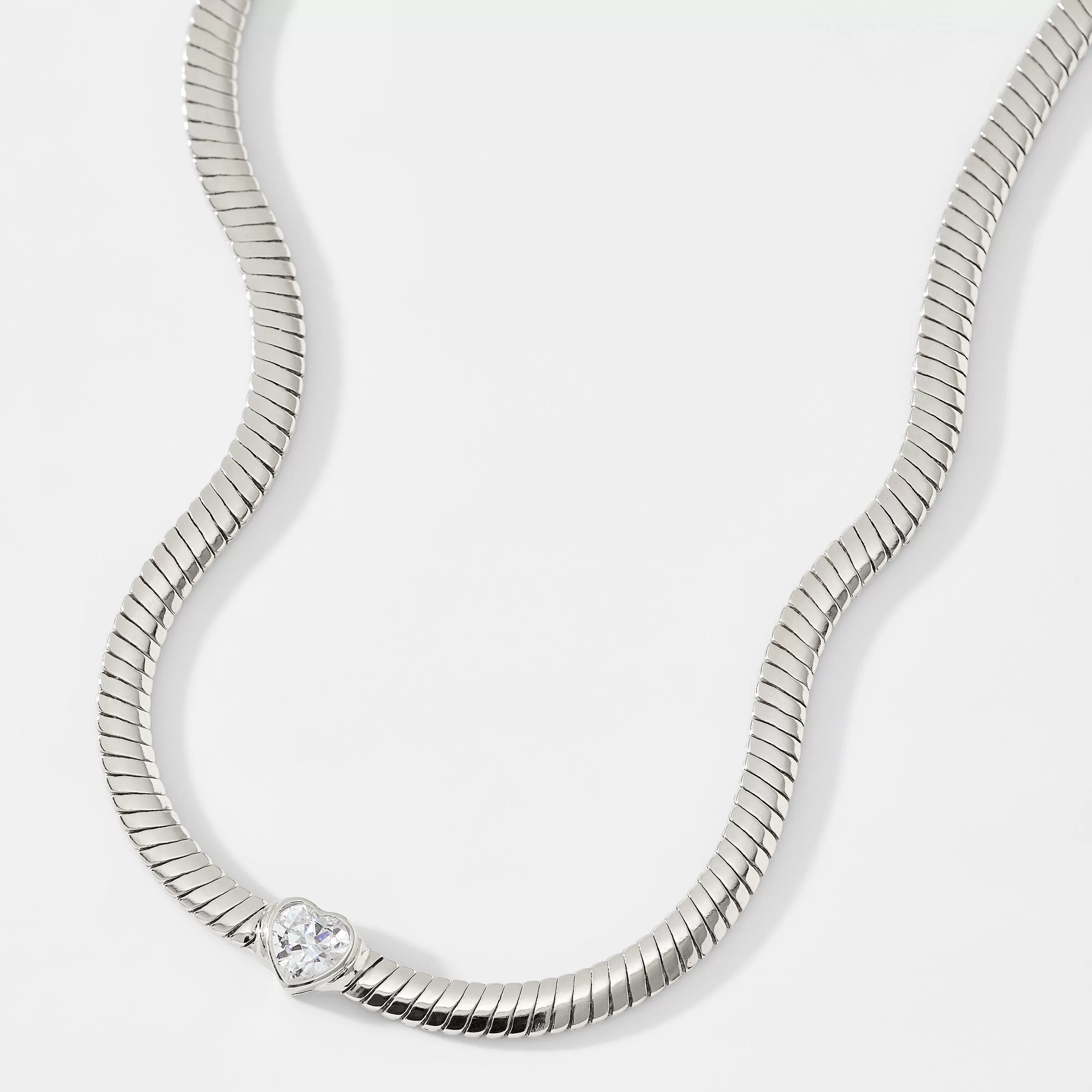 TENNIS ANYONE HEART CZ WOVEN CHAIN COLLAR NECKLACE