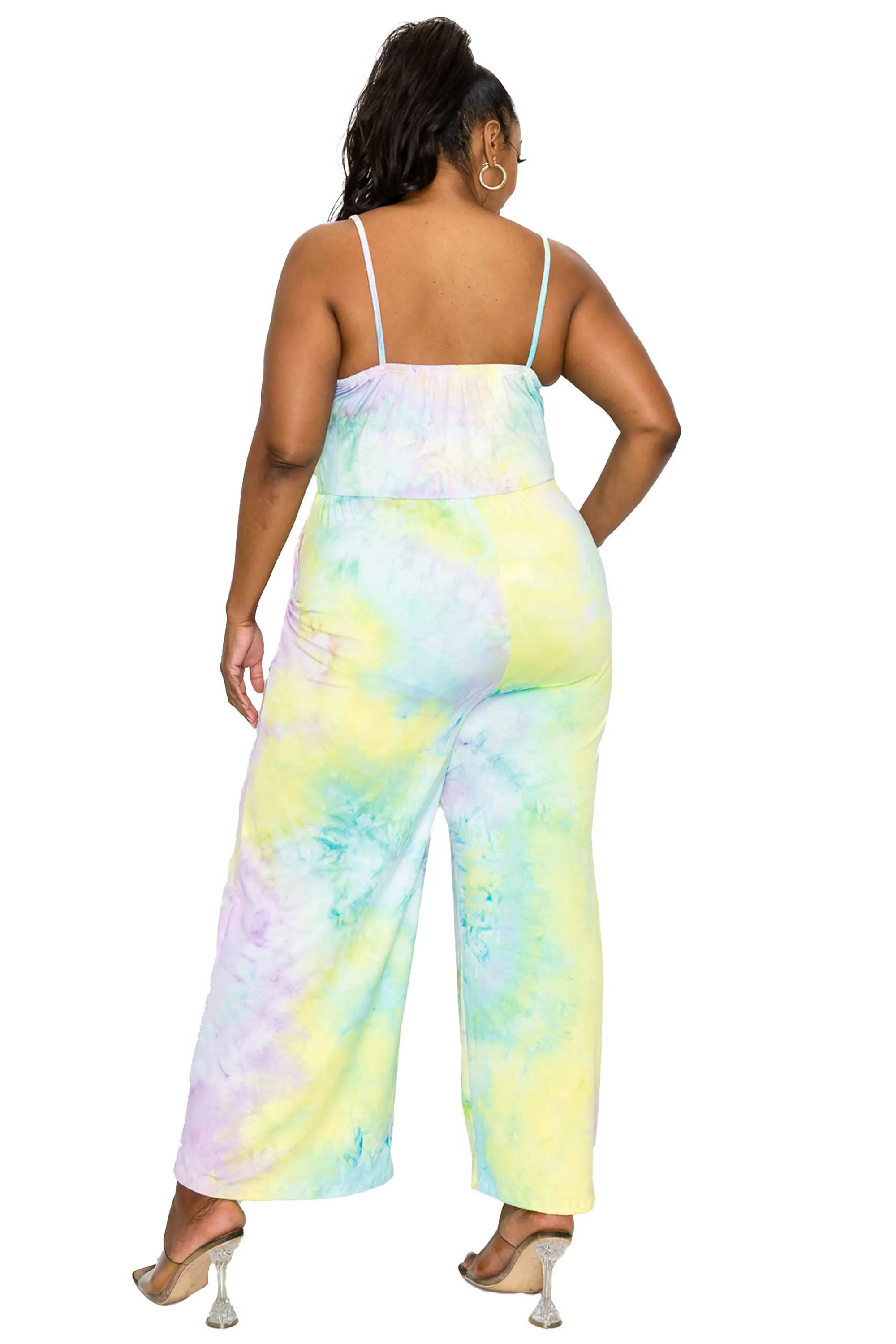 Tie Dye Cami Neck Wide Legged Pocket Jumpsuit