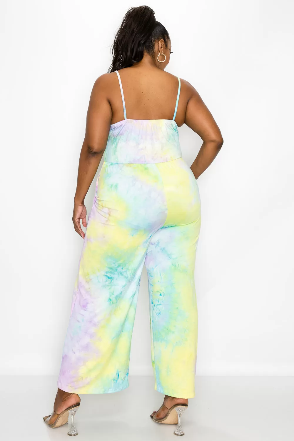 Tie Dye Cami Neck Wide Legged Pocket Jumpsuit