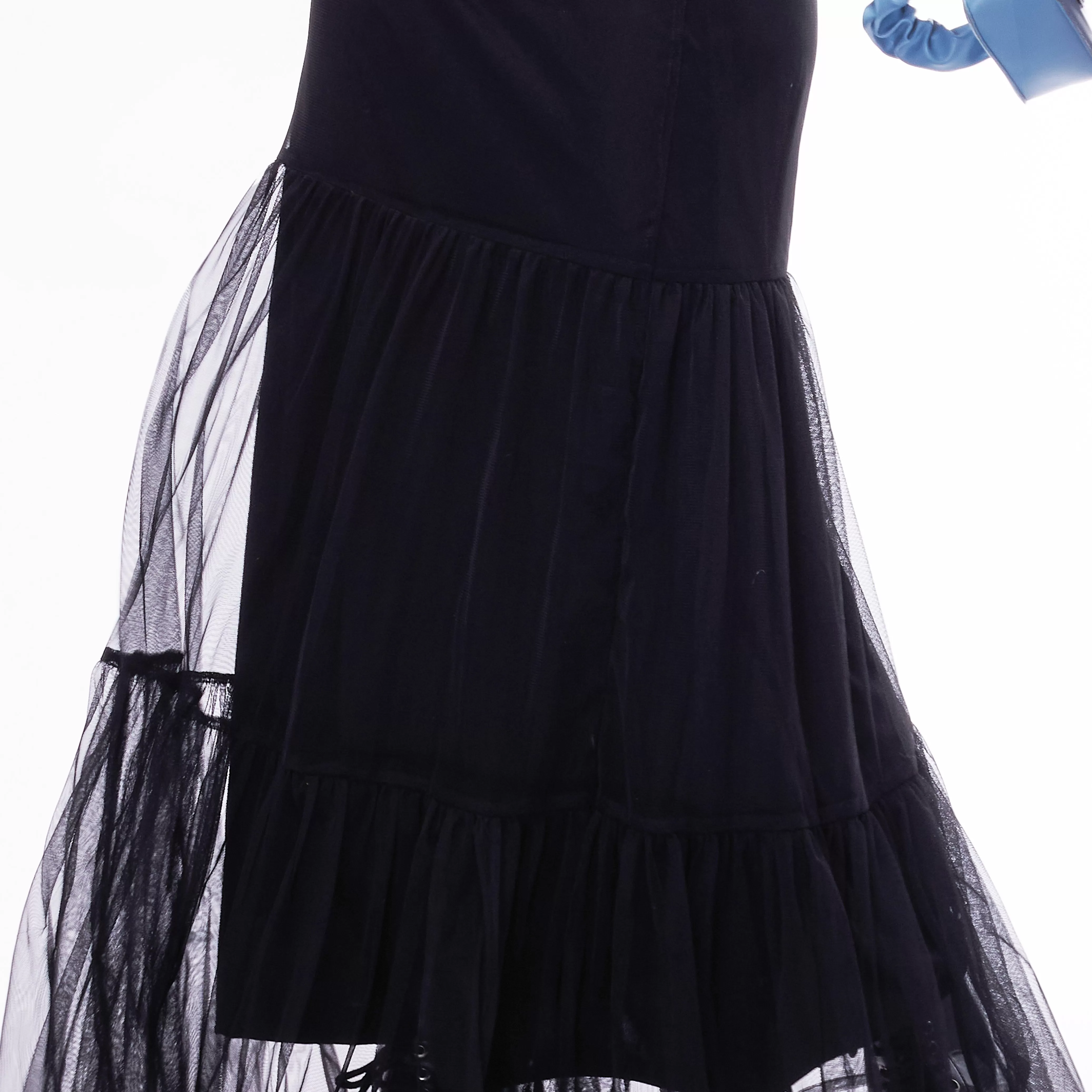 Tier Black Mesh Maxi Skirt