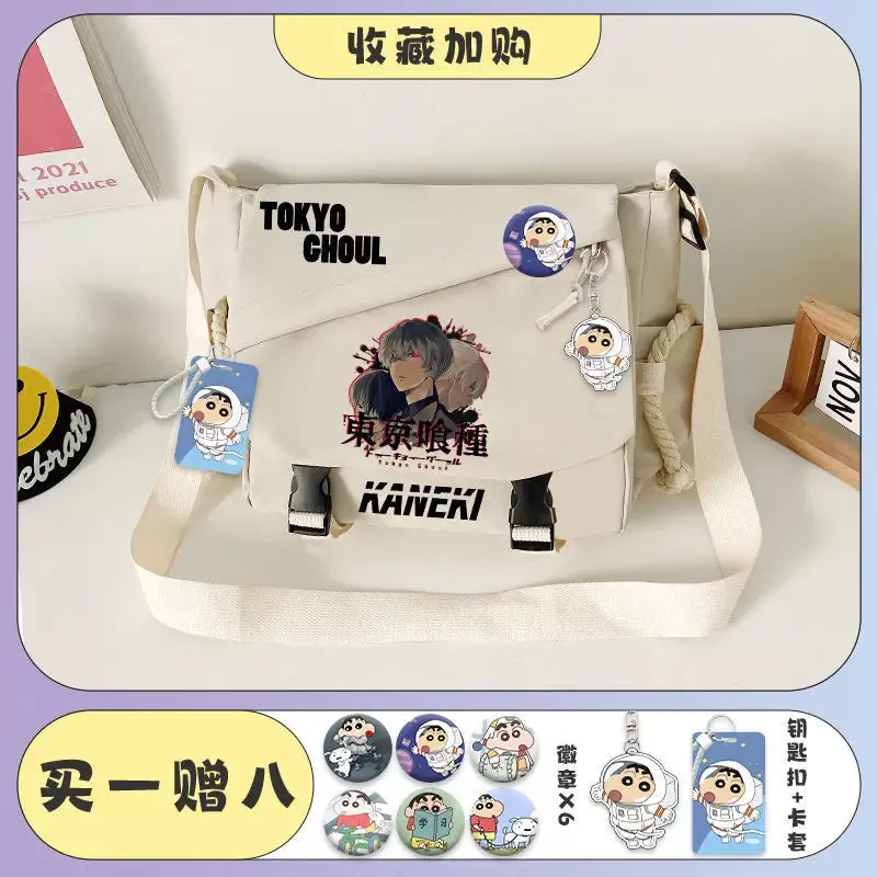 Tokyo Ghoul Kaneki Ken Anime Handbag Shoulder Casual Zipper Cross Body Tote School Book Students Messenger Bag With Badges