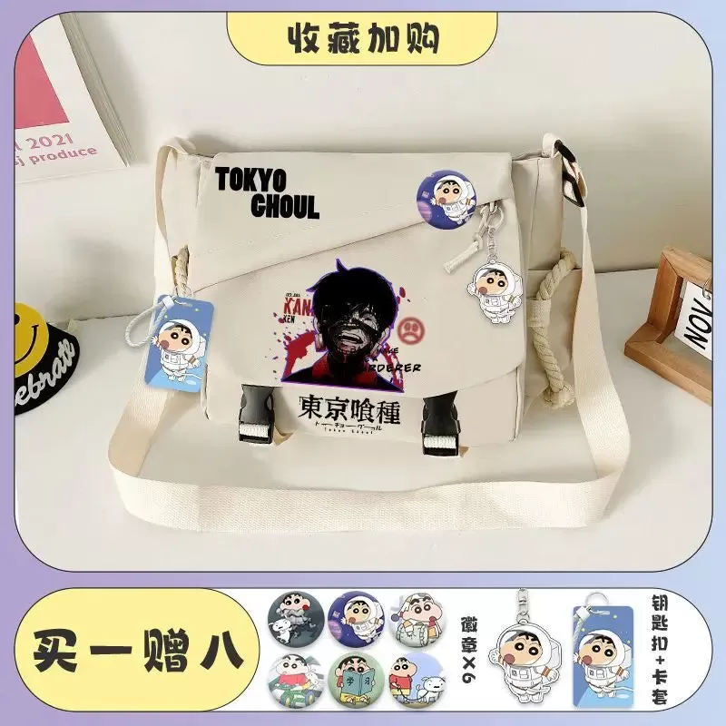 Tokyo Ghoul Kaneki Ken Anime Handbag Shoulder Casual Zipper Cross Body Tote School Book Students Messenger Bag With Badges