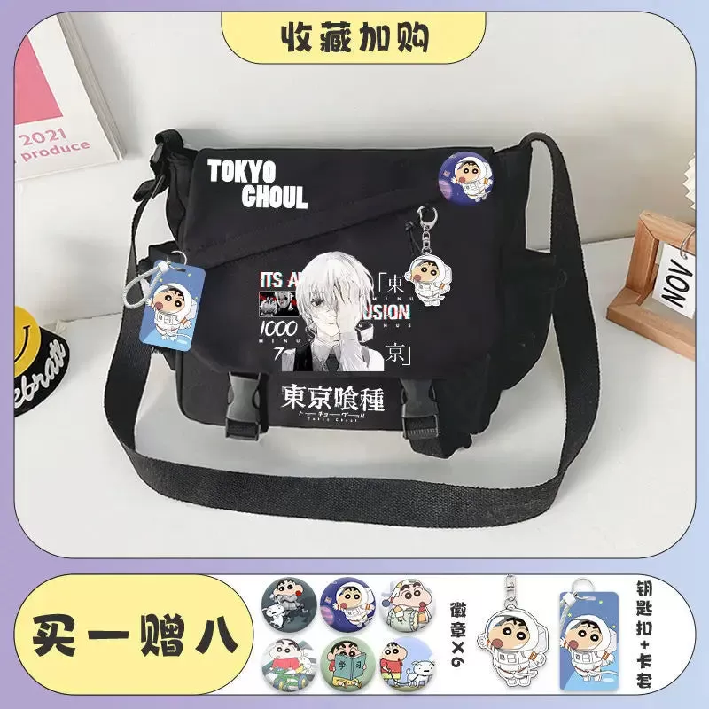 Tokyo Ghoul Kaneki Ken Anime Handbag Shoulder Casual Zipper Cross Body Tote School Book Students Messenger Bag With Badges