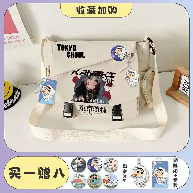 Tokyo Ghoul Kaneki Ken Anime Handbag Shoulder Casual Zipper Cross Body Tote School Book Students Messenger Bag With Badges